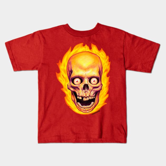 Flaming Skull Kids T-Shirt by ERMTees